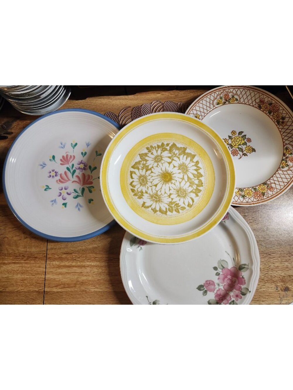 4- Mismatched Dinner Plates Stoneware Ironstone Retro Neutral Floral